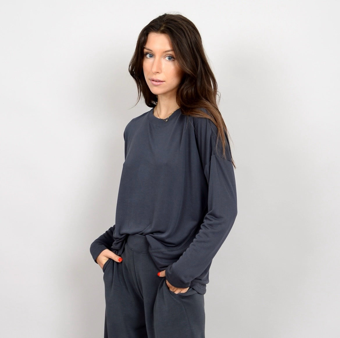 RD Style Leila Modal Crewneck Top - Washed Black