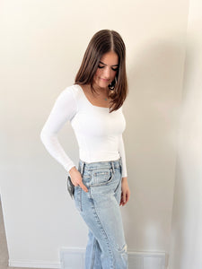 RD Style Stacy Square Neck Bodysuit - White