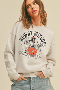 Honestee Howdy Witches Graphic Crewneck - Heather Oatmeal