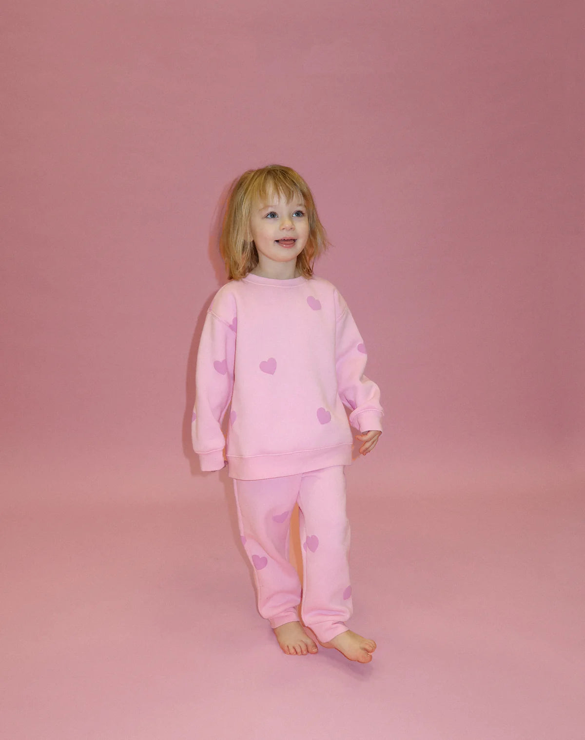 Brunette the Label Kids All Over Heart Oversized Jogger - Pink w Lavender