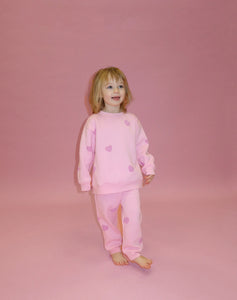 Brunette the Label Kids All Over Heart Oversized Jogger - Pink w Lavender