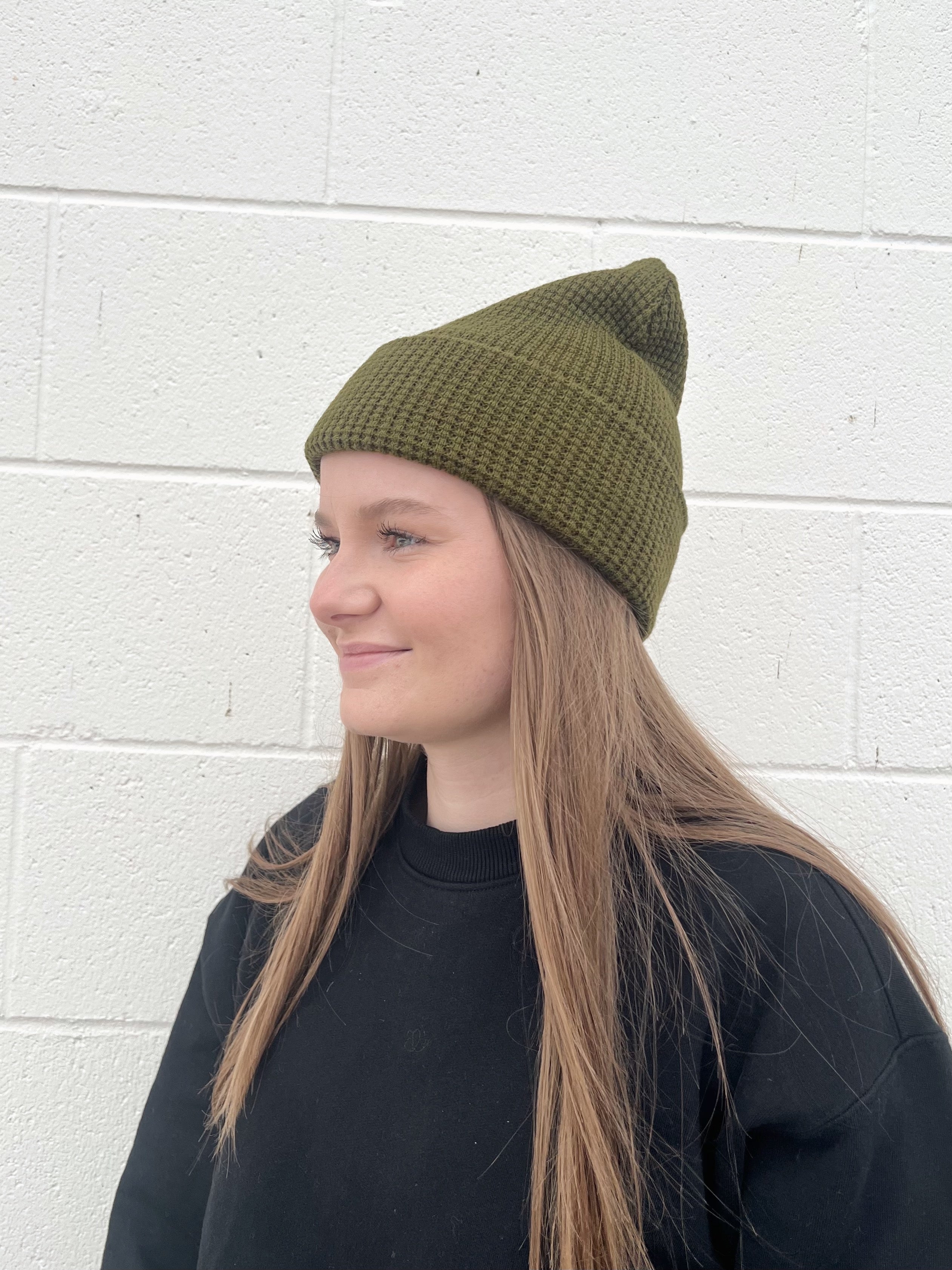 Kootenay Knit Canada-Made Recycled Waffle Knit Beanie - Olive