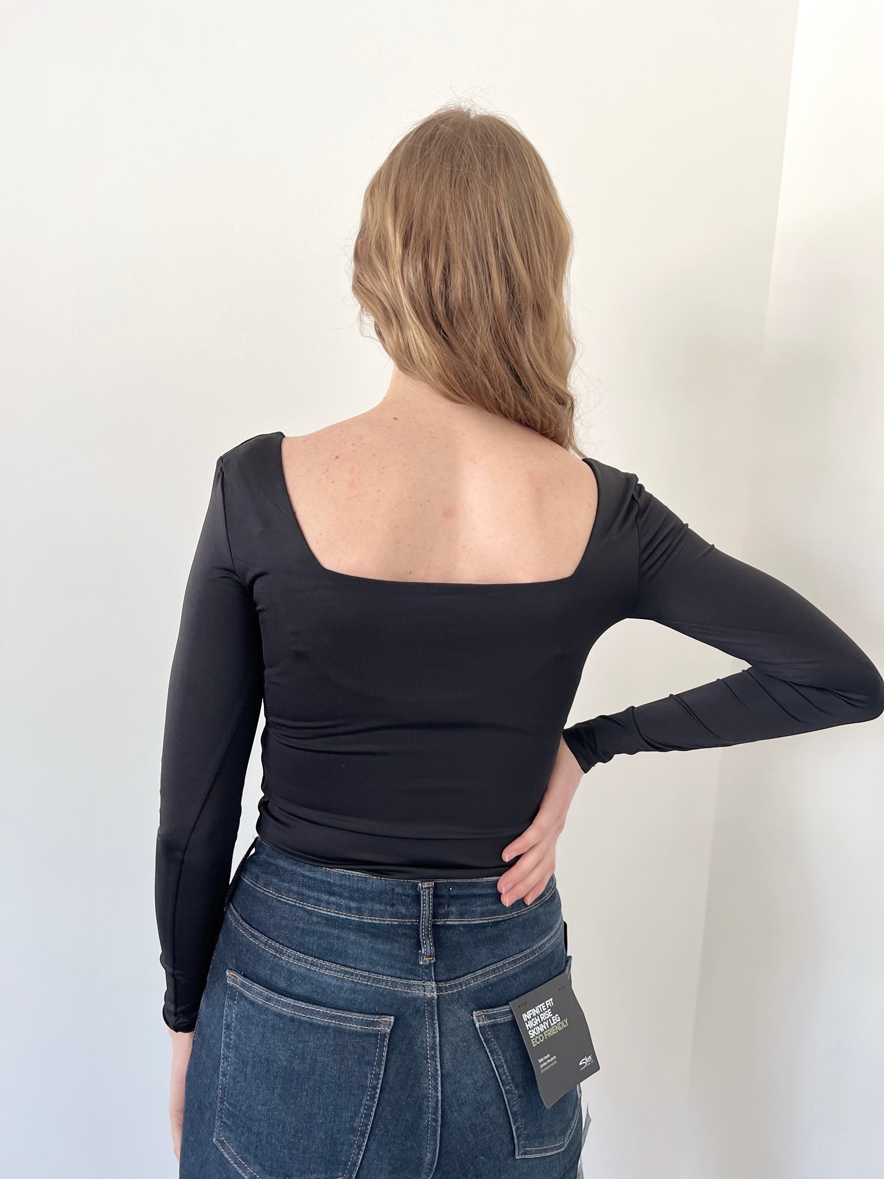 RD Style Stacy Square Neck Bodysuit - Black