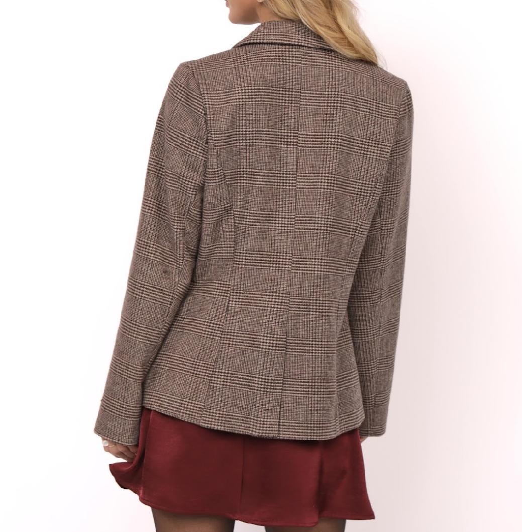 Sadie & Sage Ambition Houndstooth Blazer - Dark Brown
