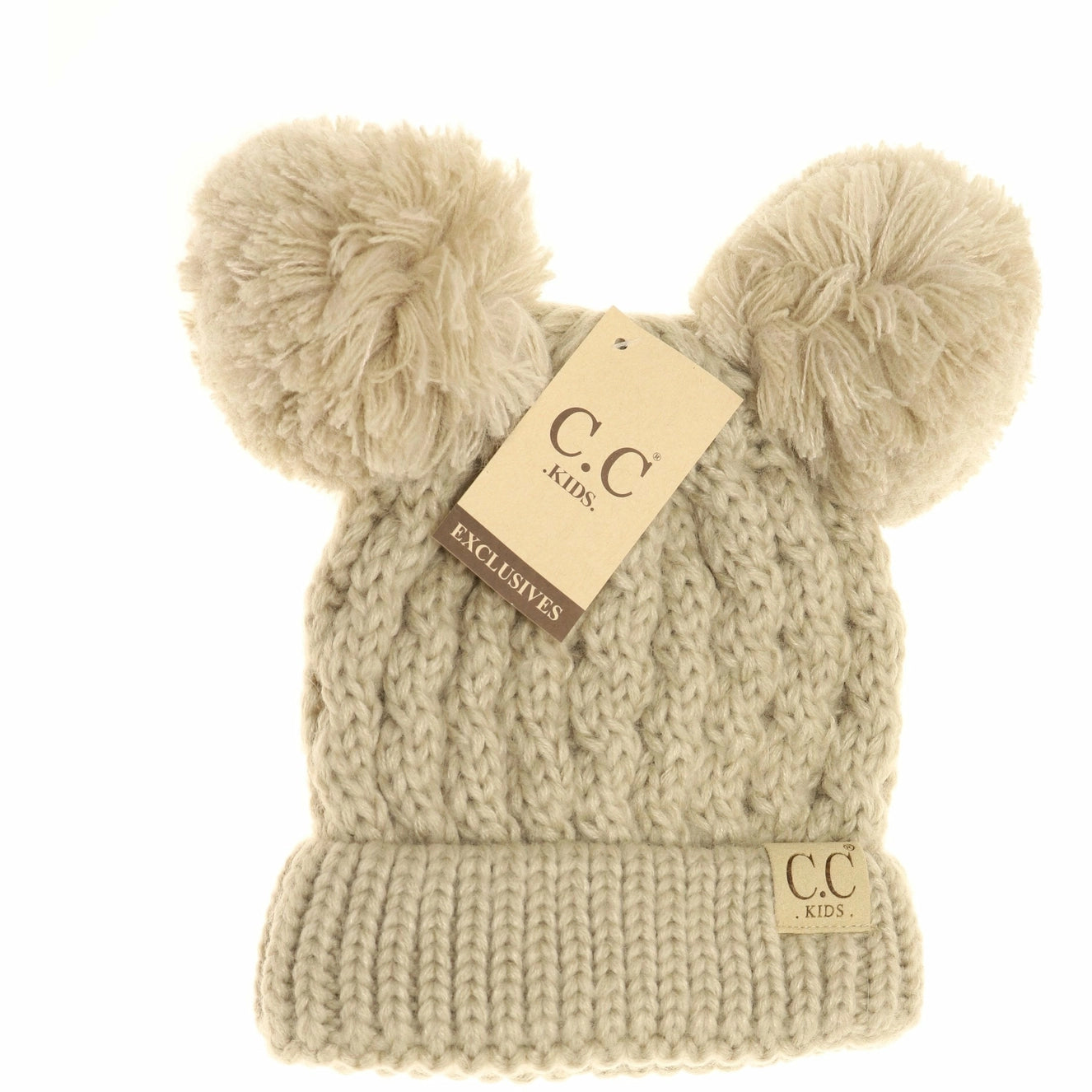 CC Beanie Kids Double Pom Beanie - Beige