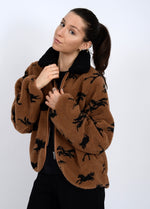 Load image into Gallery viewer, RD Style Joline Horse Sherpa Zip Up Jacket - Camel

