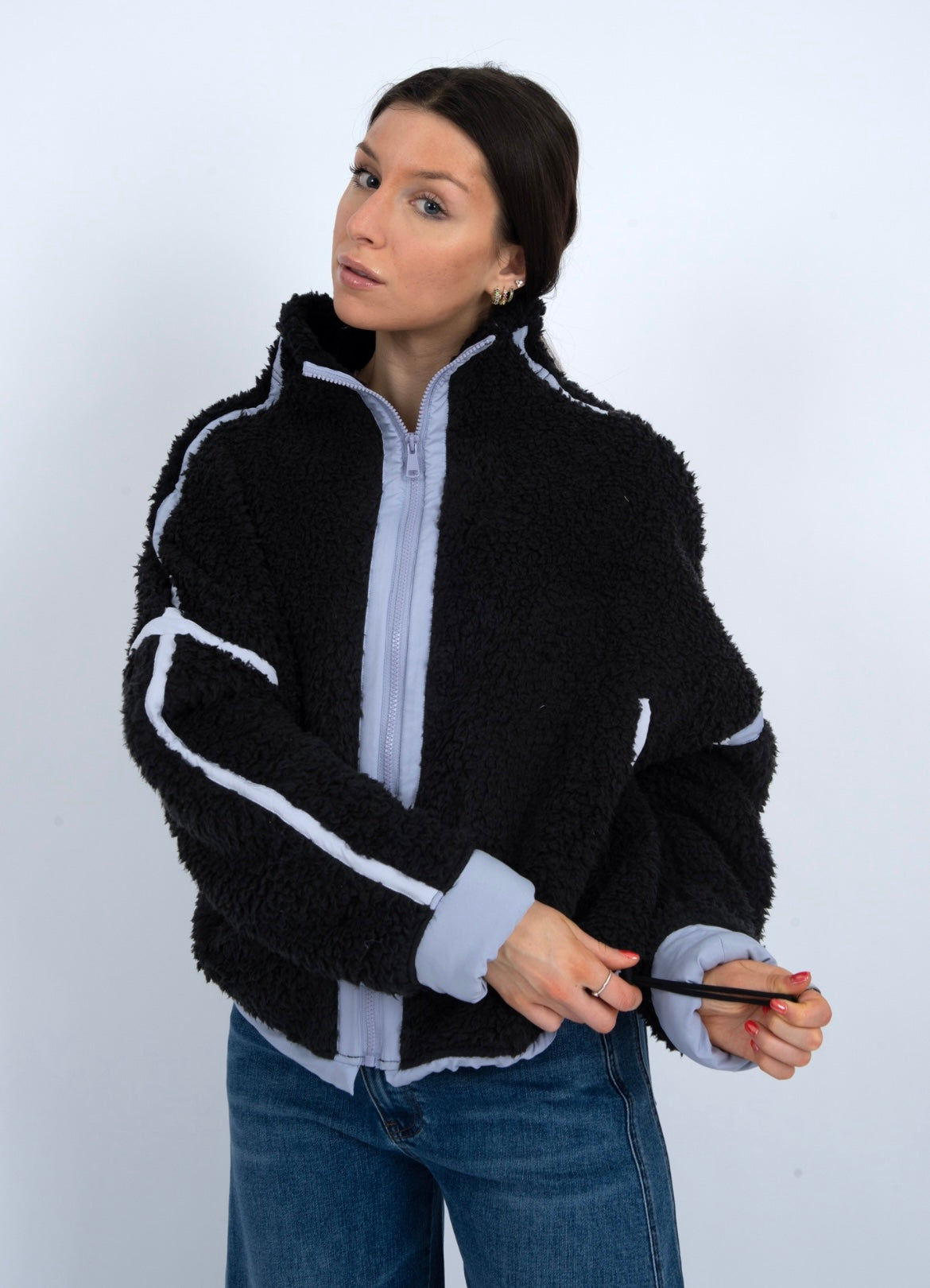 RD Style Jill Zip Up Sweater - Black Blue