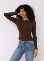 Load image into Gallery viewer, RD Style Sylvie Ribbed Henley Top
