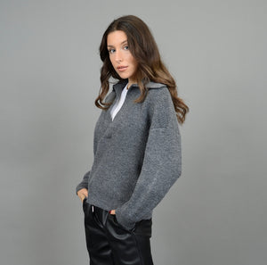 RD Style Mayla Collared Vneck Pullover - Dark Grey