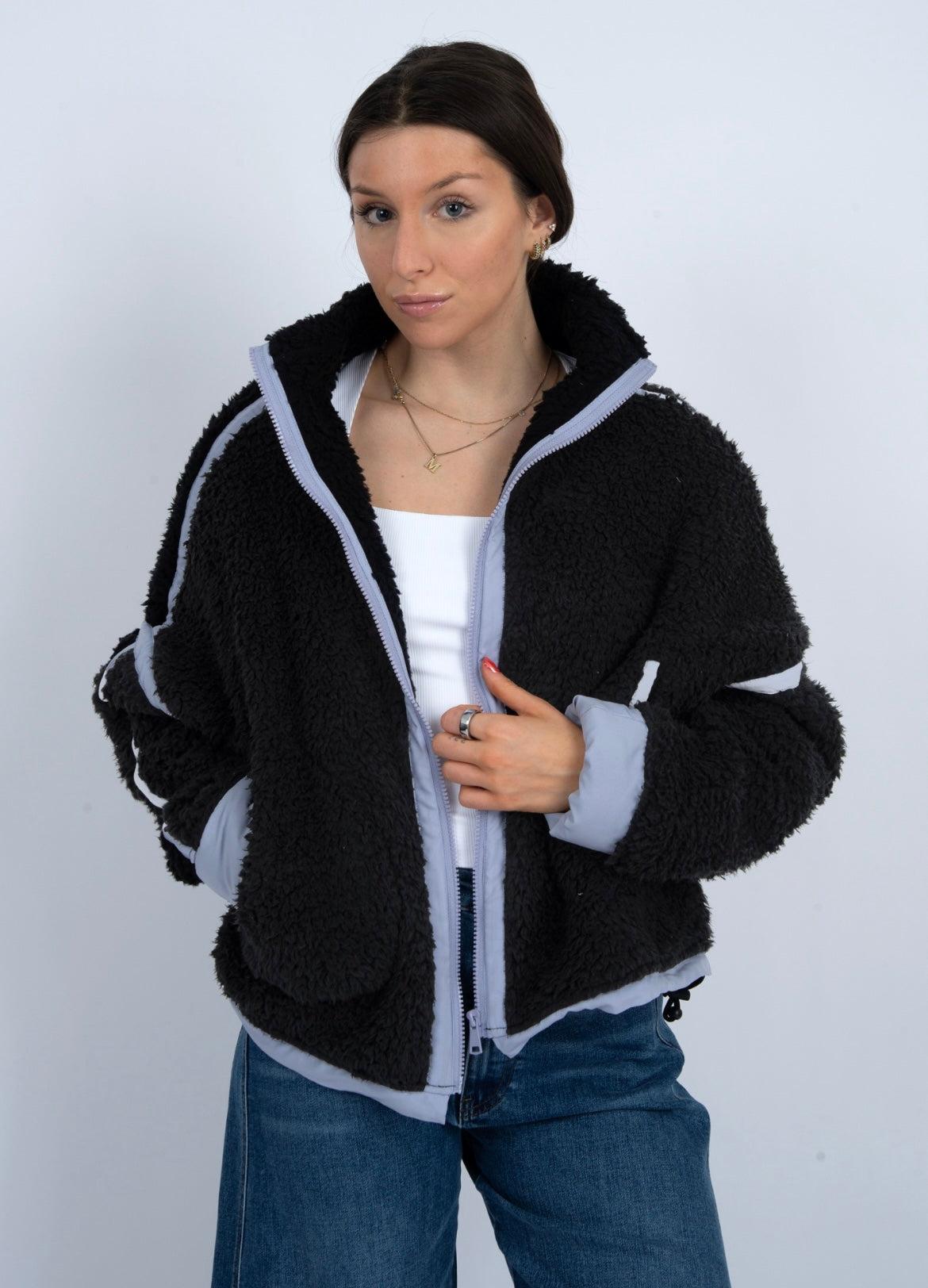 RD Style Jill Zip Up Sweater - Black Blue