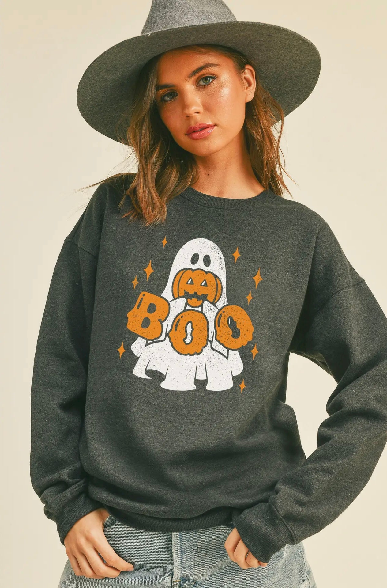 Honestee Boo Graphic Crewneck - Vintage Black