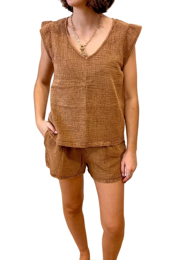 RD Style Arie Gauze Flared Sleeve Top - Cinnamon