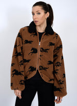 Load image into Gallery viewer, RD Style Joline Horse Sherpa Zip Up Jacket - Camel

