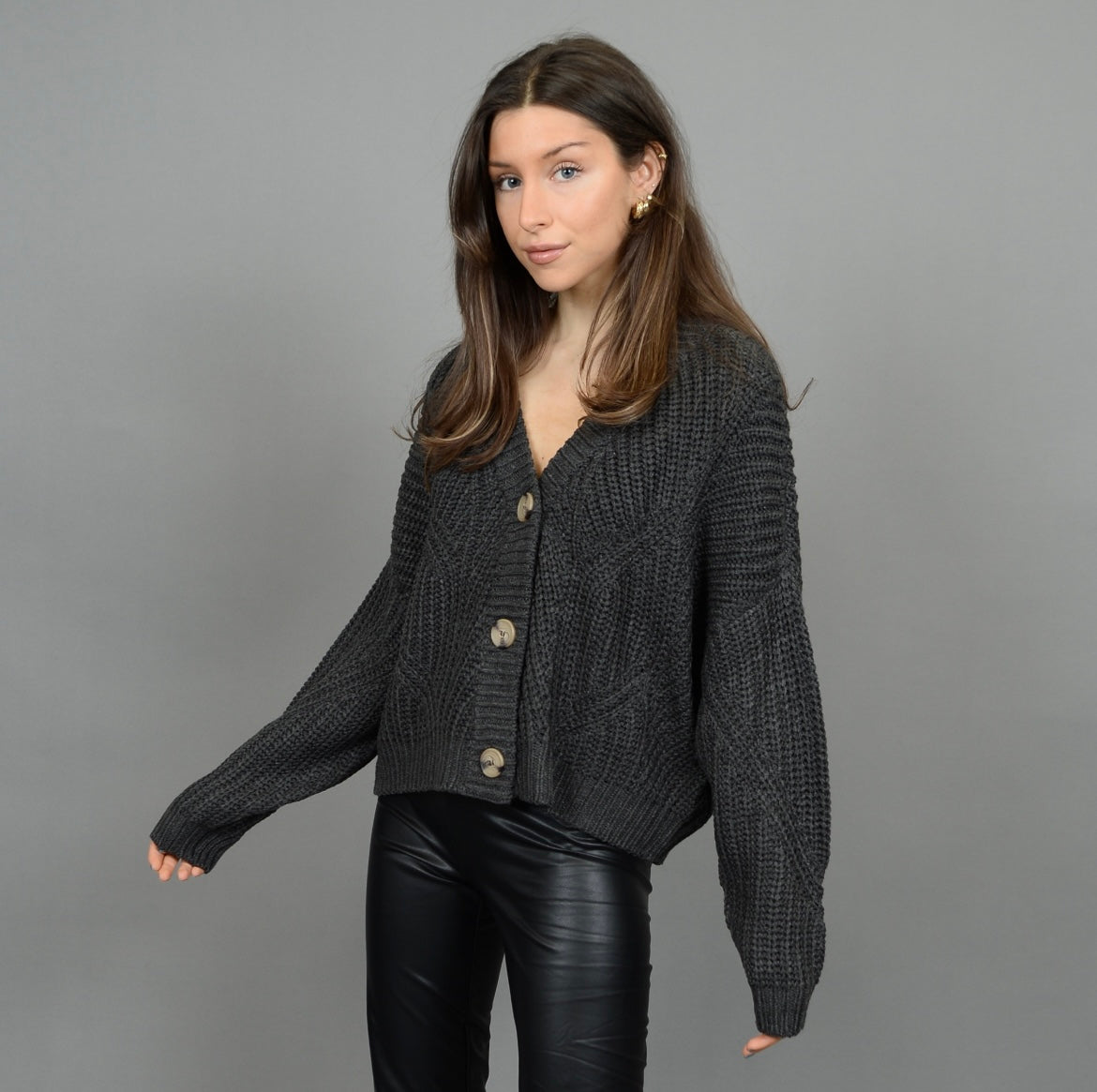 RD Style Joni Double Vneck Cardigan - Ash Grey