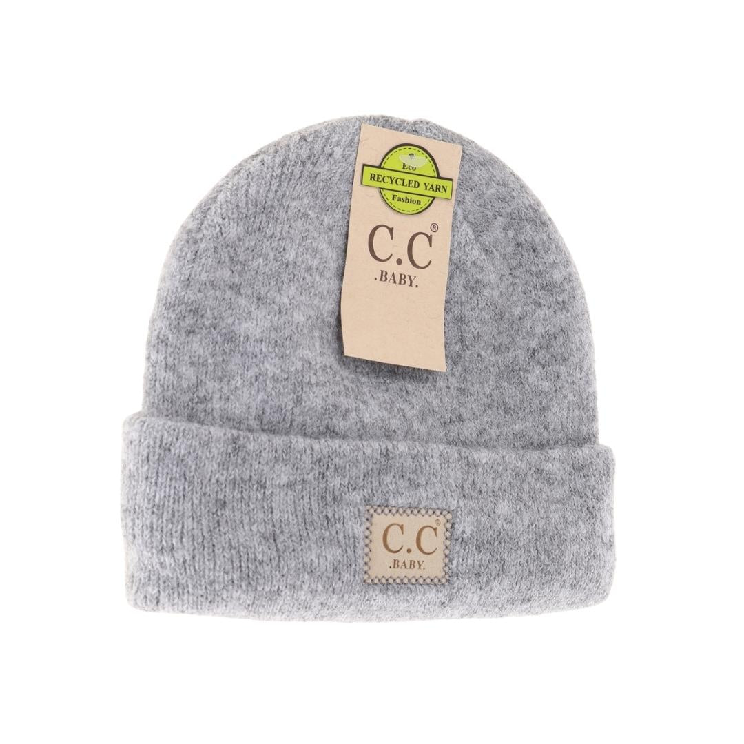 CC Beanie Baby Soft Ribbed Leather Patch Beanie - Heather Grey