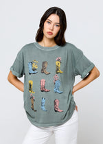 Load image into Gallery viewer, Girl Dangerous Cowboy Boots &amp; Flowers Boyfriend Tee - Army Green
