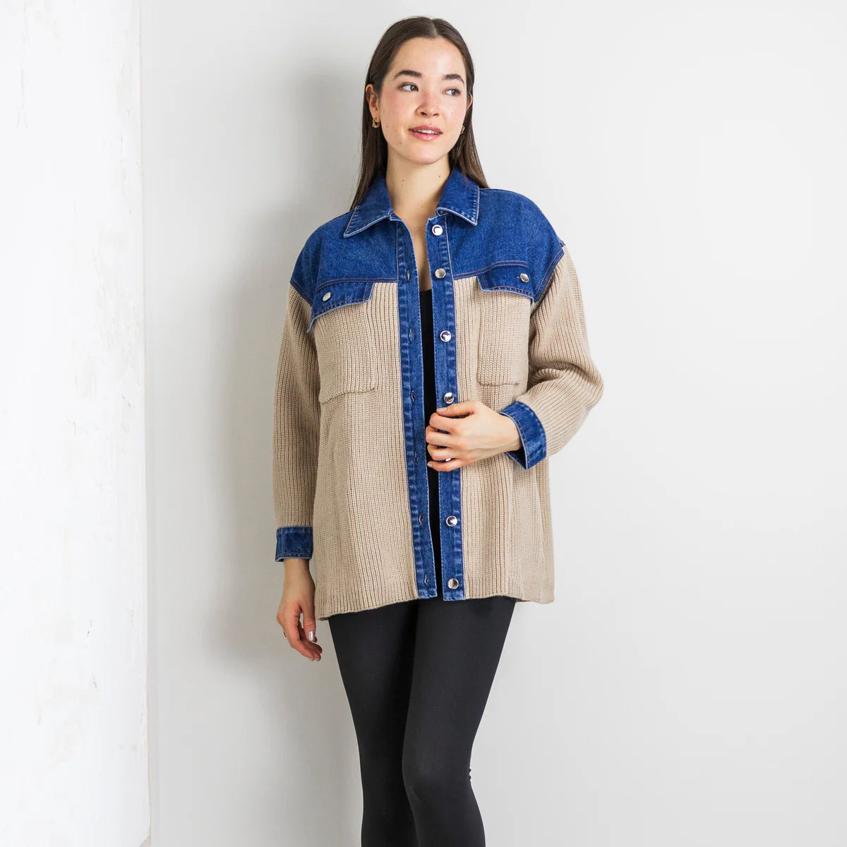 Priv Nevada Knit Denim Jacket - Taupe