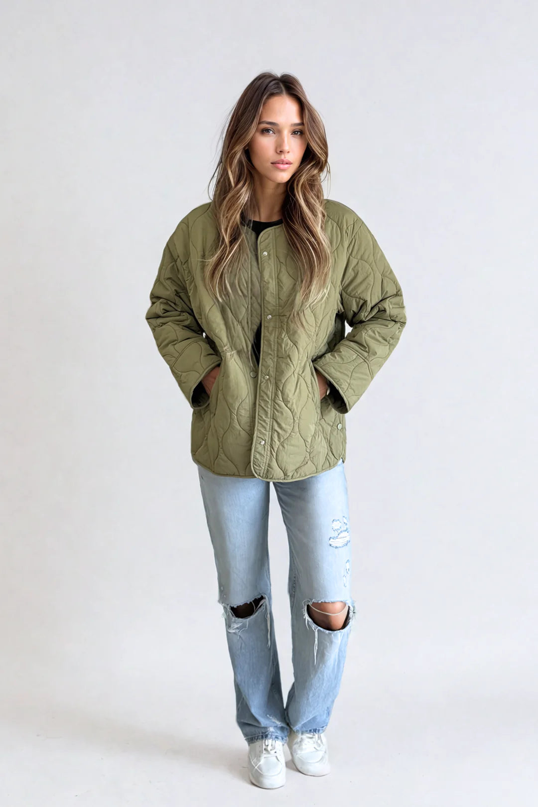 Priv Ophelia Light Quilted Coat - Olive