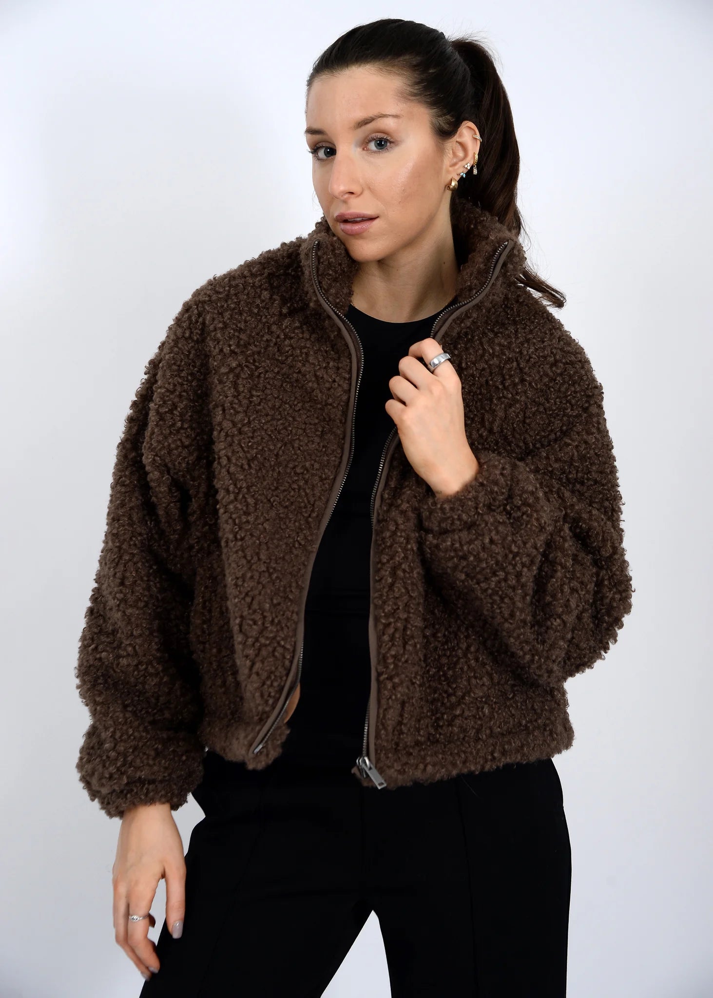 RD Style Janna Sherpa Zip-up - Coffee