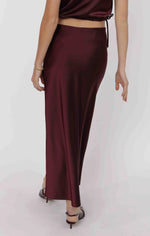 Load image into Gallery viewer, Sage the Label Deep Trance Bias Midi Skirt - Wine
