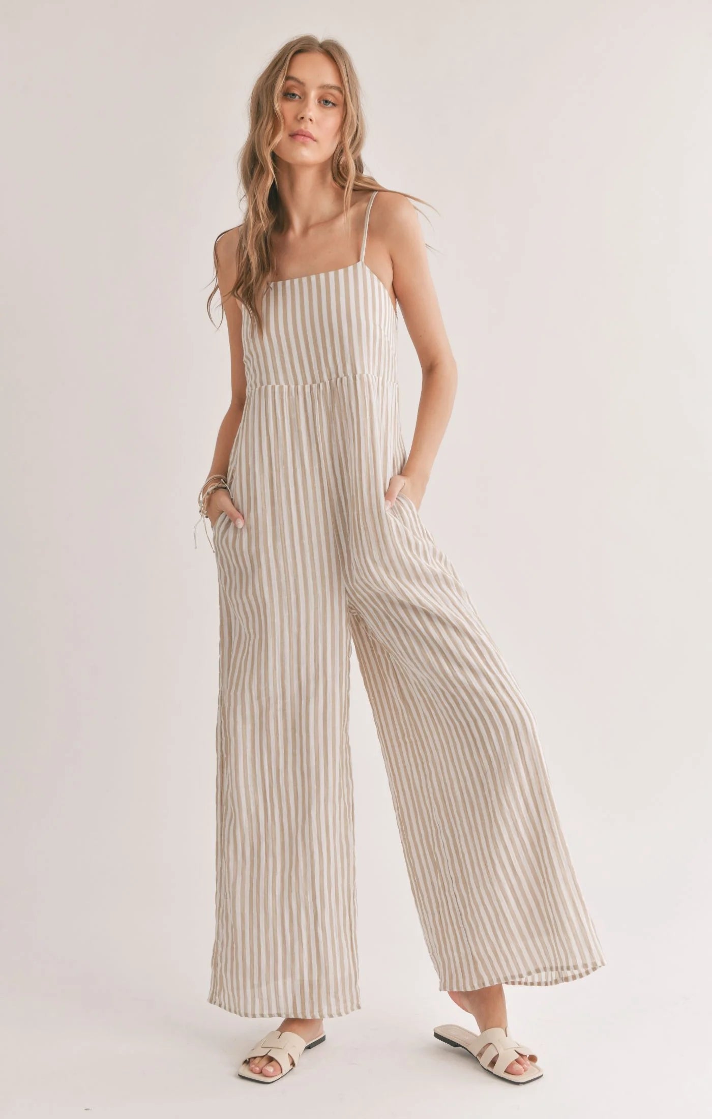 Sadie Sage Sands Striped Jumpsuit Ivory Hallow Clothing Co