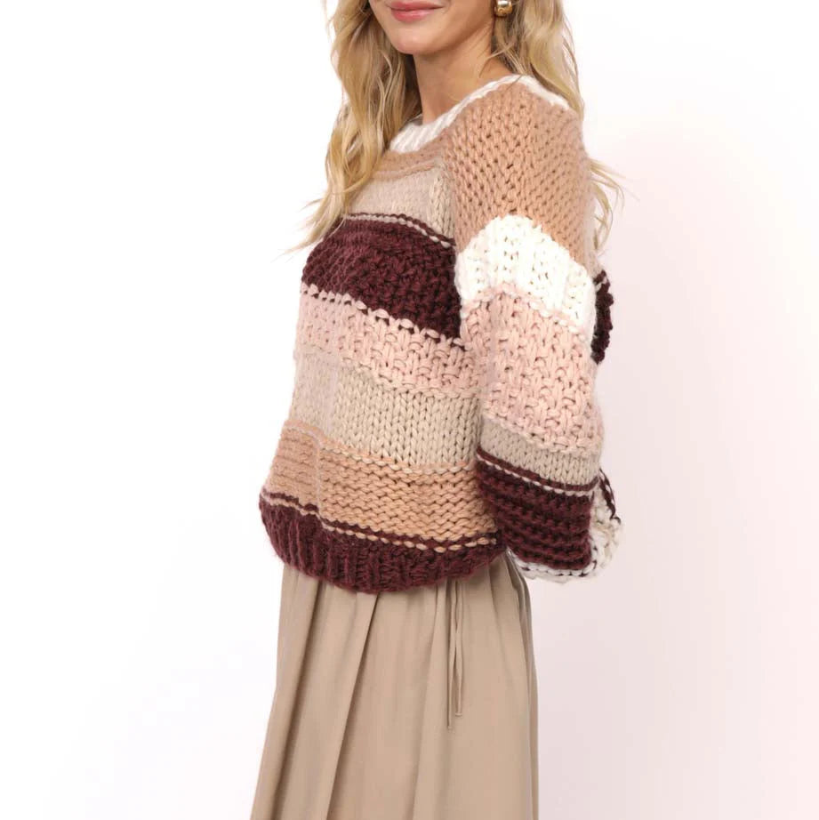Sadie & Sage Butter Pecan Chunky Sweater - Burgundy