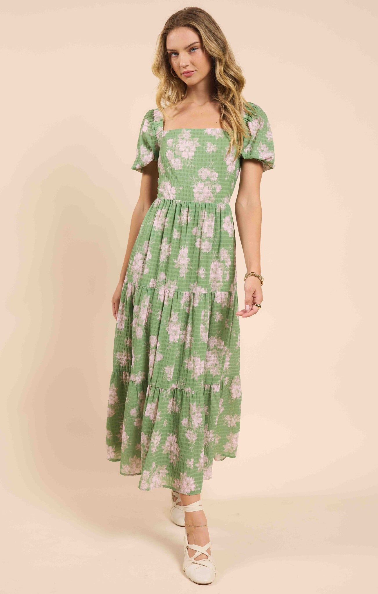 Sadie & Sage Rainy Days Tiered Maxi Dress - Green