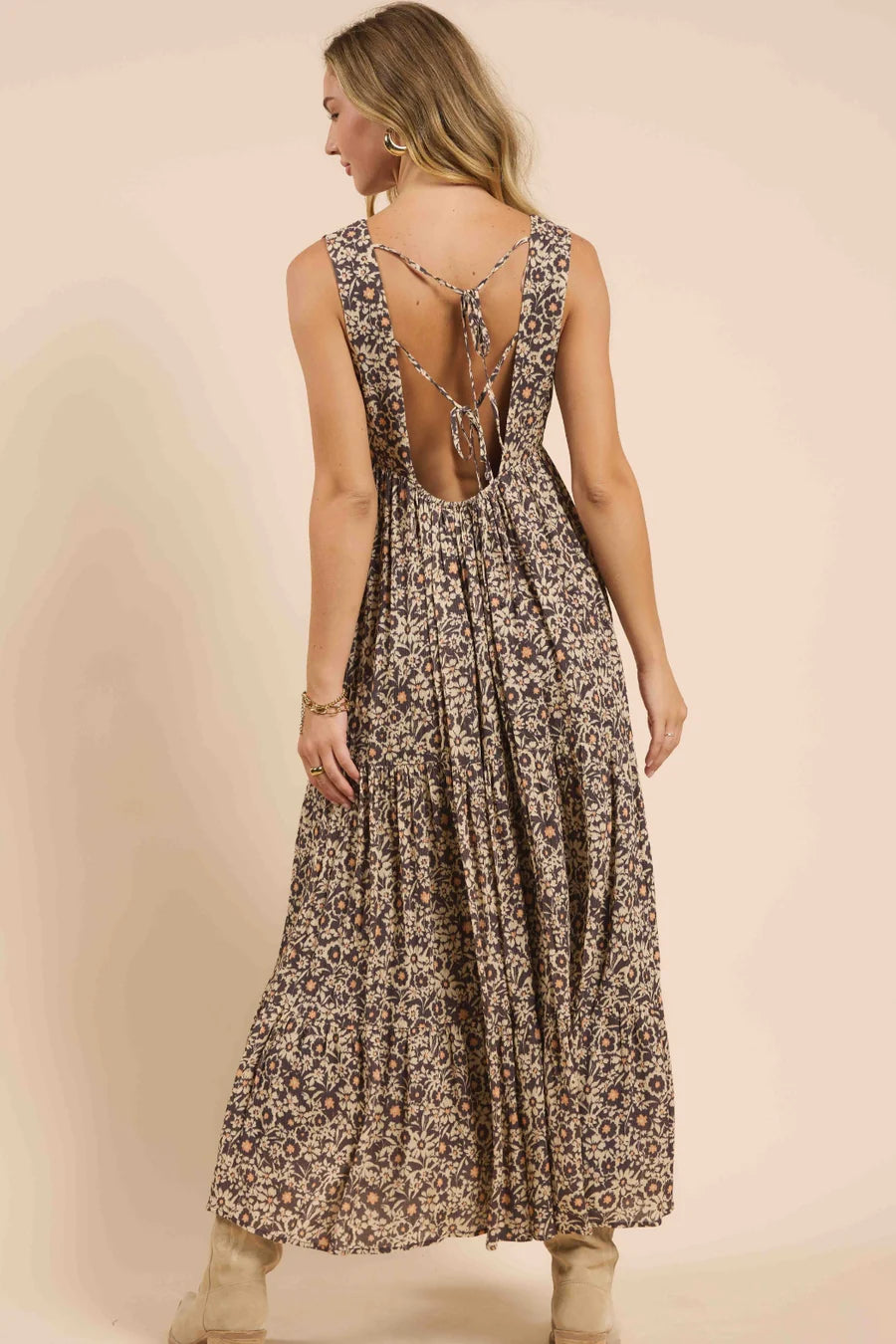 Sadie & Sage Desert Sun Tiered Open Back Maxi Dress - Brown