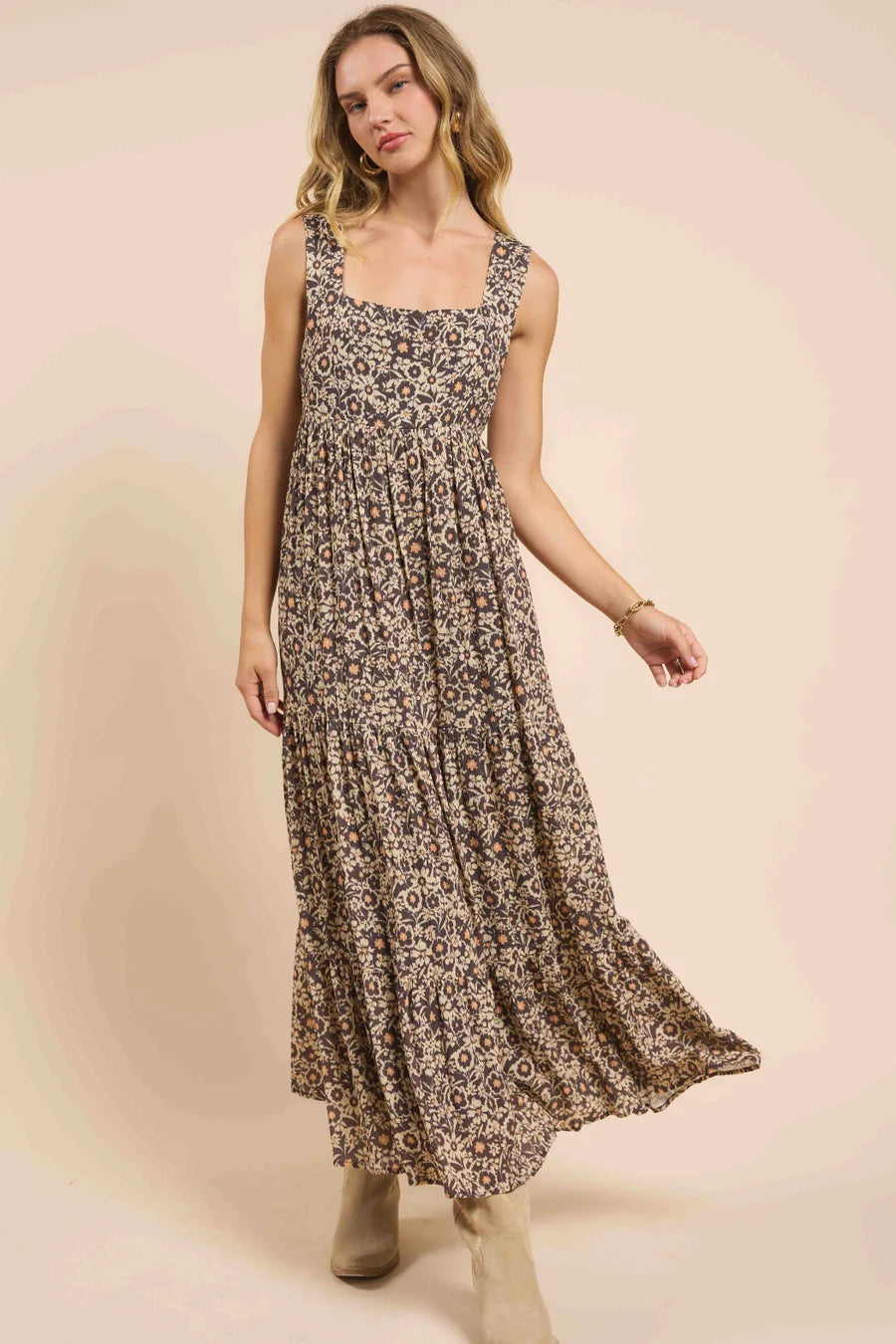Sadie & Sage Desert Sun Tiered Open Back Maxi Dress - Brown