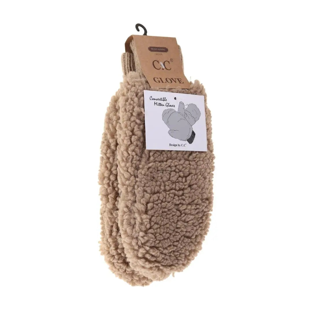 CC Beanie Sherpa Convertible Mittens - Camel