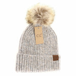 Load image into Gallery viewer, CC Beanie Ribbed Fur Pom Beanie - Dove Multi
