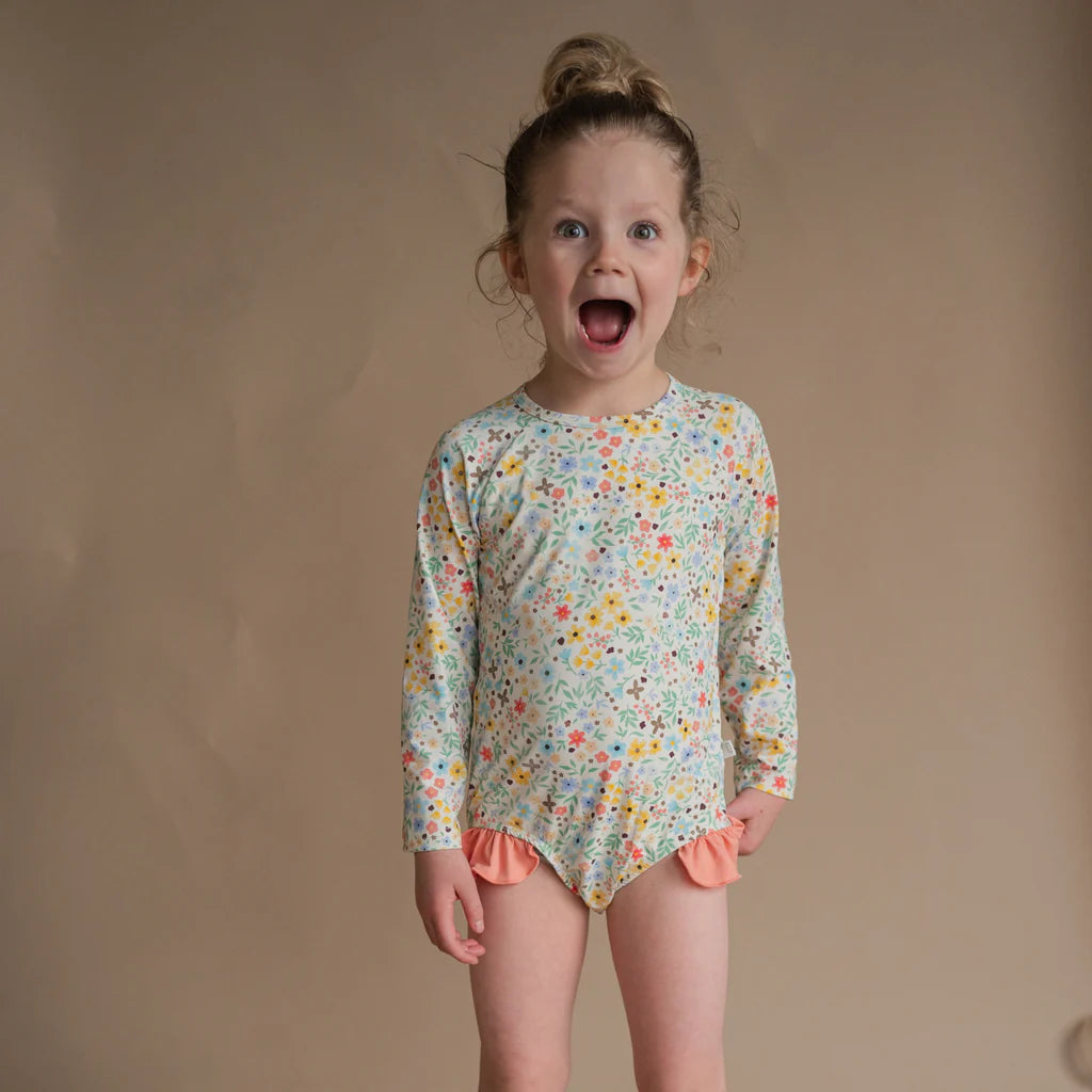 Roobear Long-Sleeve Ruffle One-Piece Sunsuit