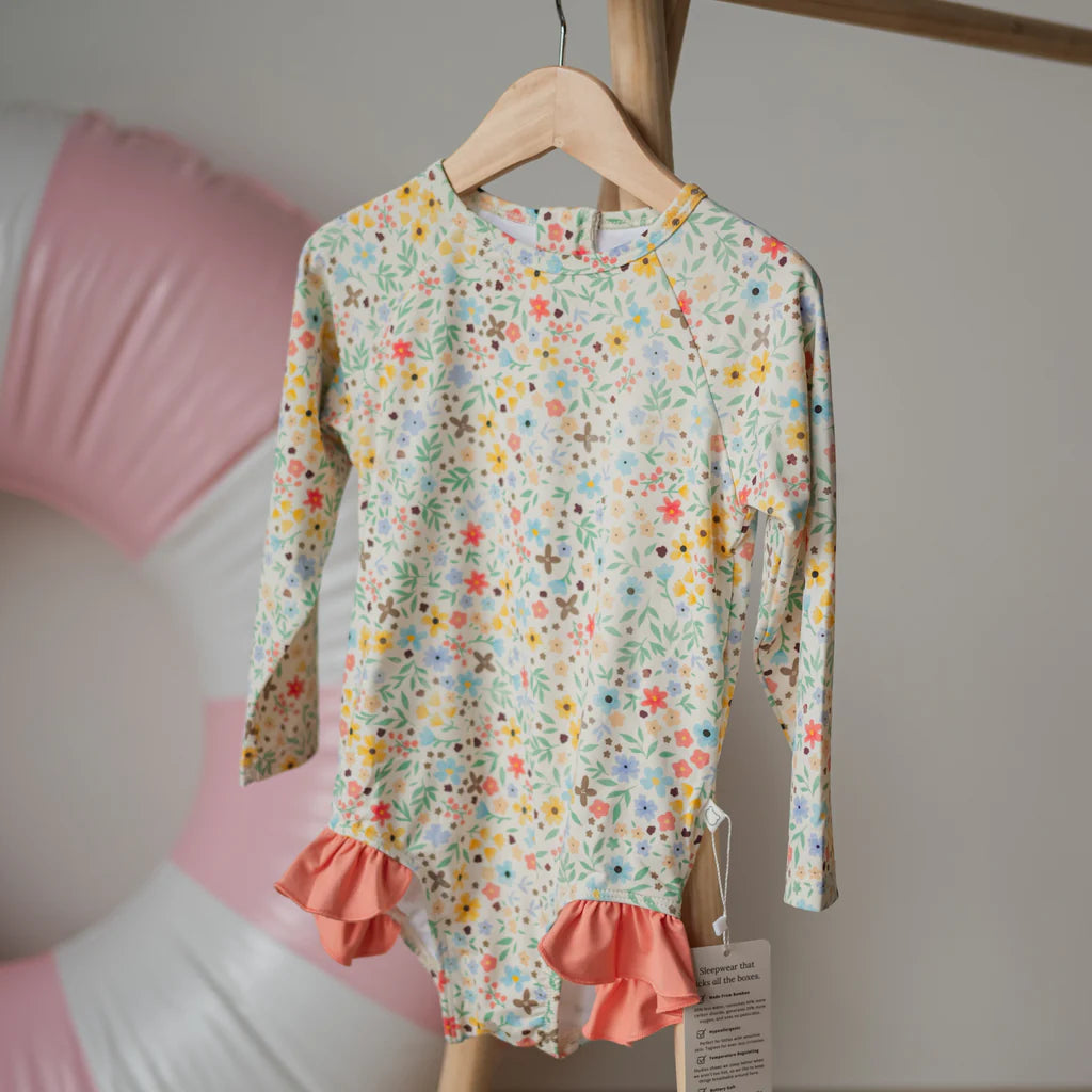 Roobear Long-Sleeve Ruffle One-Piece Sunsuit