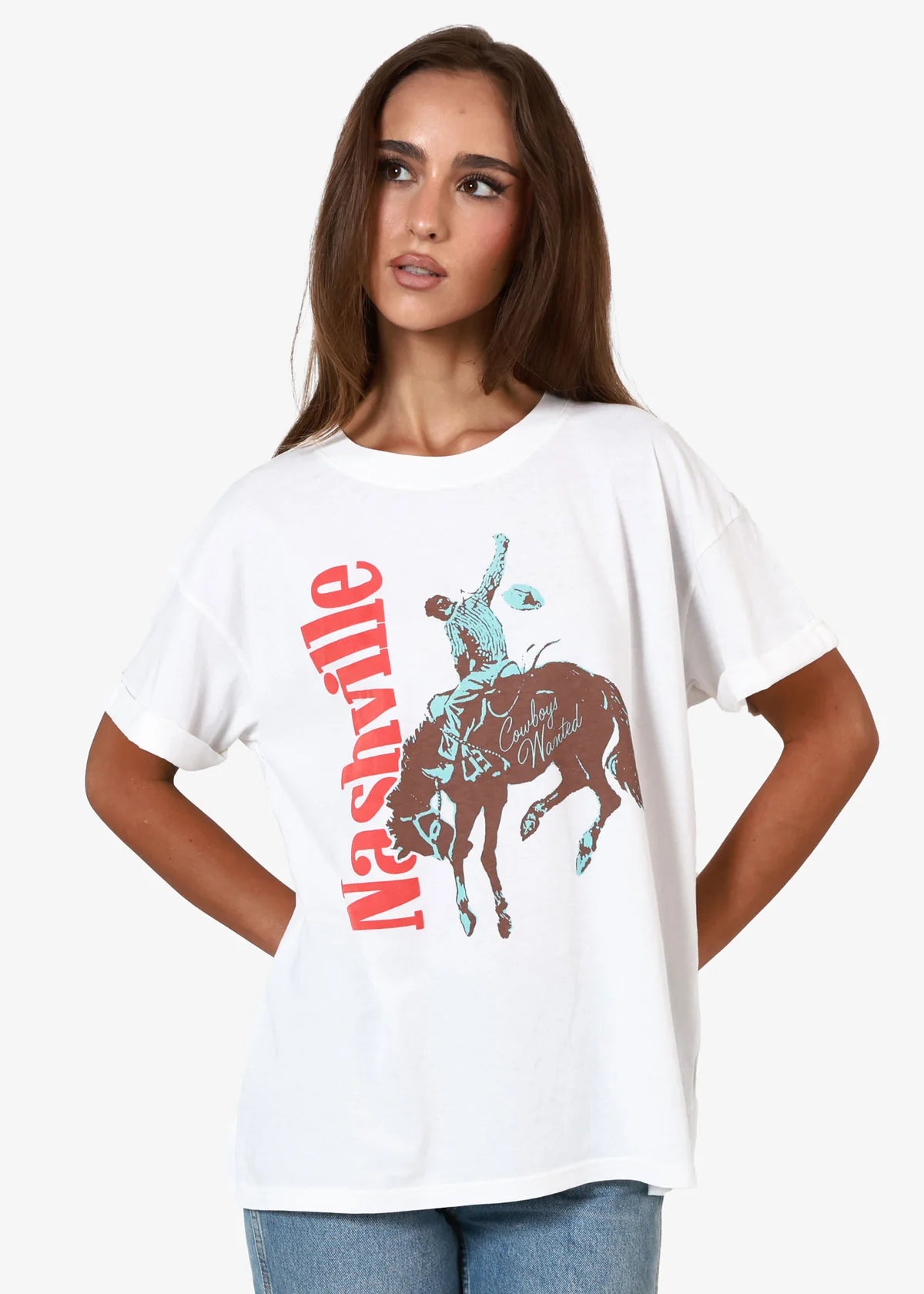 Girl Dangerous Nashville Cowboy Boyfriend Tee - White