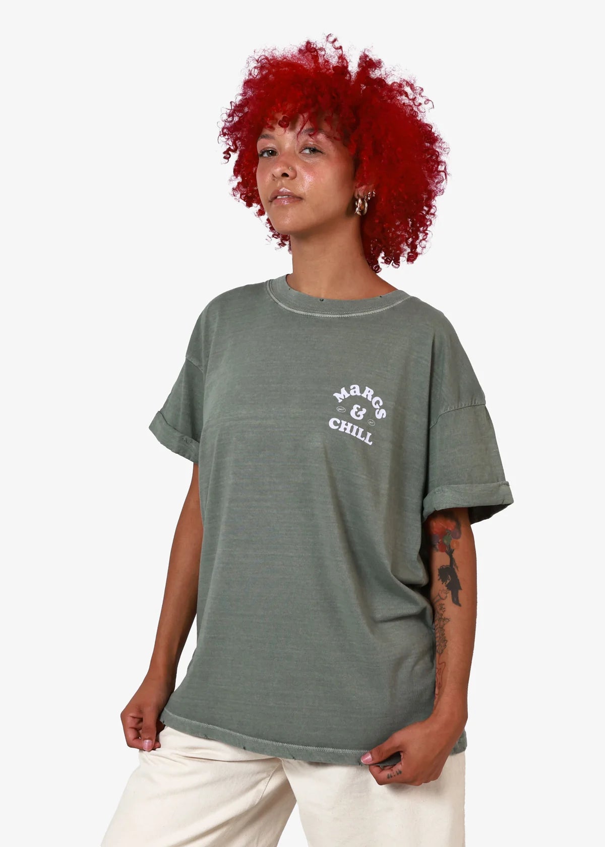 Girl Dangerous Margs & Chill Boyfriend Tee - Army Green