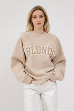 Load image into Gallery viewer, Brunette the Label Blonde NYBF Varsity Crewneck - Tan
