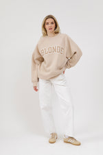 Load image into Gallery viewer, Brunette the Label Blonde NYBF Varsity Crewneck - Tan
