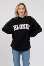 Load image into Gallery viewer, Brunette the Label Blonde NYBF Varsity Crewneck - Washed Black
