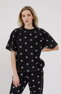 Brunette the Label All Over Flower Boxy Tee - Washed Black