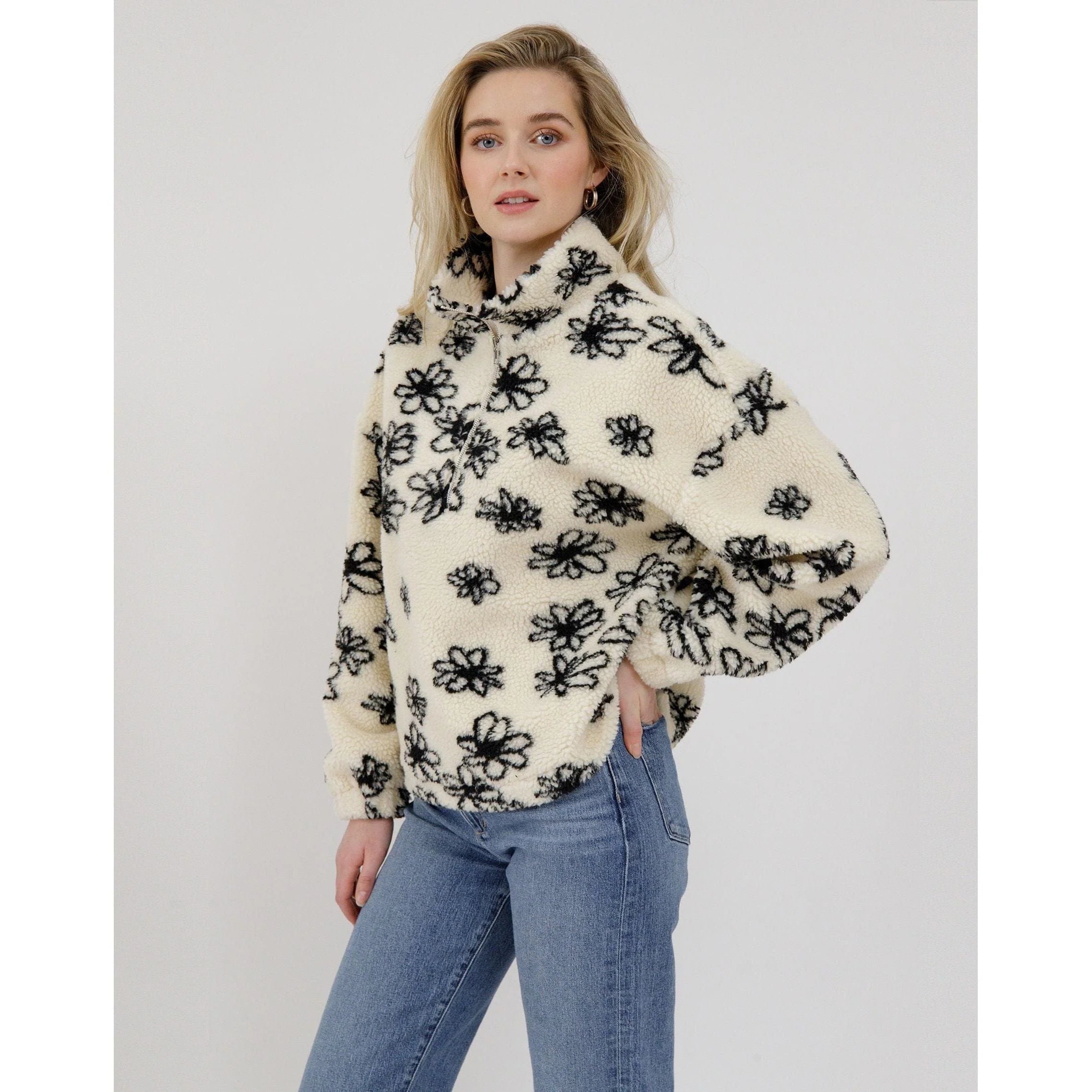Brunette the Label 1/2 Zip Sherpa - Floral