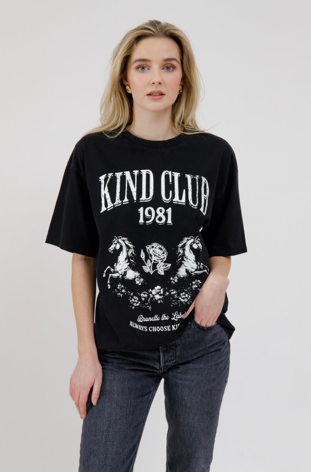 Brunette the Label Kind Club Oversized Tee - Washed Black