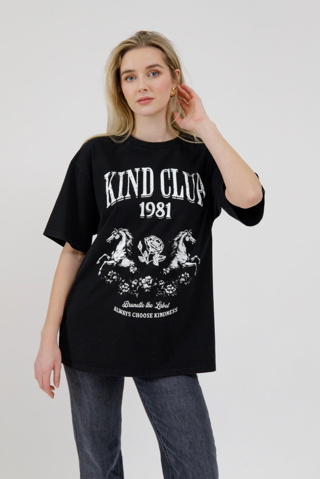 Brunette the Label Kind Club Oversized Tee - Washed Black