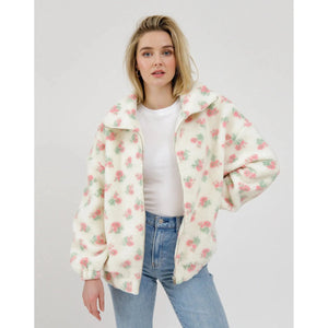 Brunette the Label Floral Sherpa Jacket - Cream