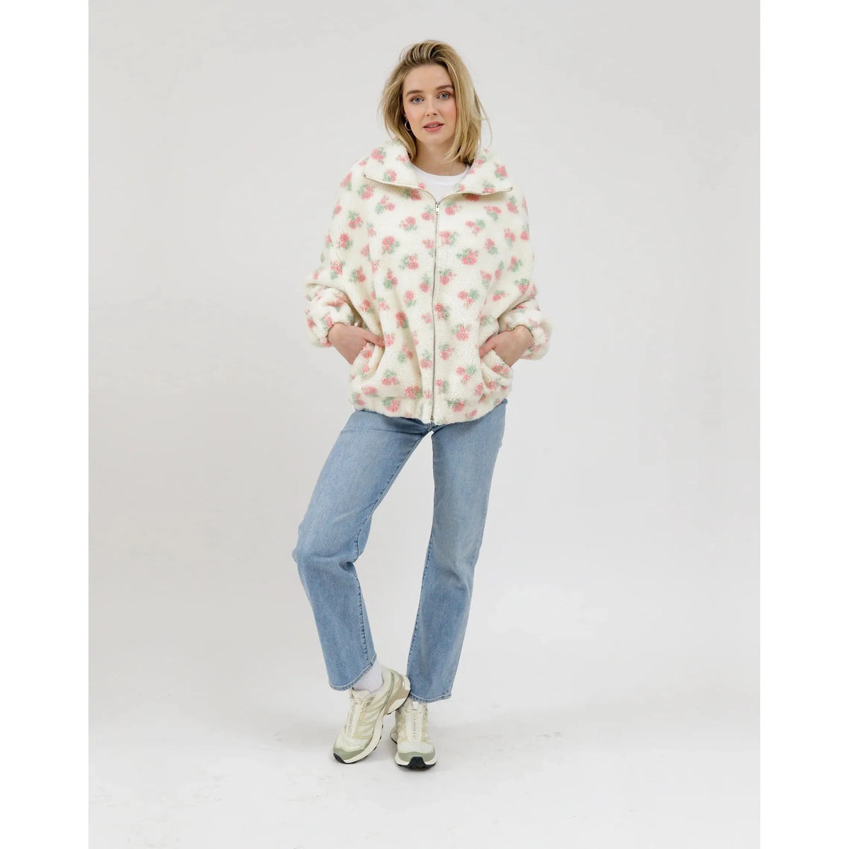Brunette the Label Floral Sherpa Jacket - Cream
