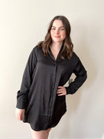 Load image into Gallery viewer, RD Style Penelope Satin Shirt Dress - Black
