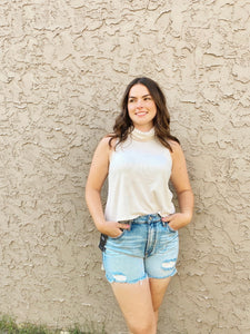 Sadie & Sage Look Up Sleeveless Ribknit Turtleneck Tank - Cream