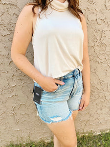 Sadie & Sage Look Up Sleeveless Ribknit Turtleneck Tank - Cream