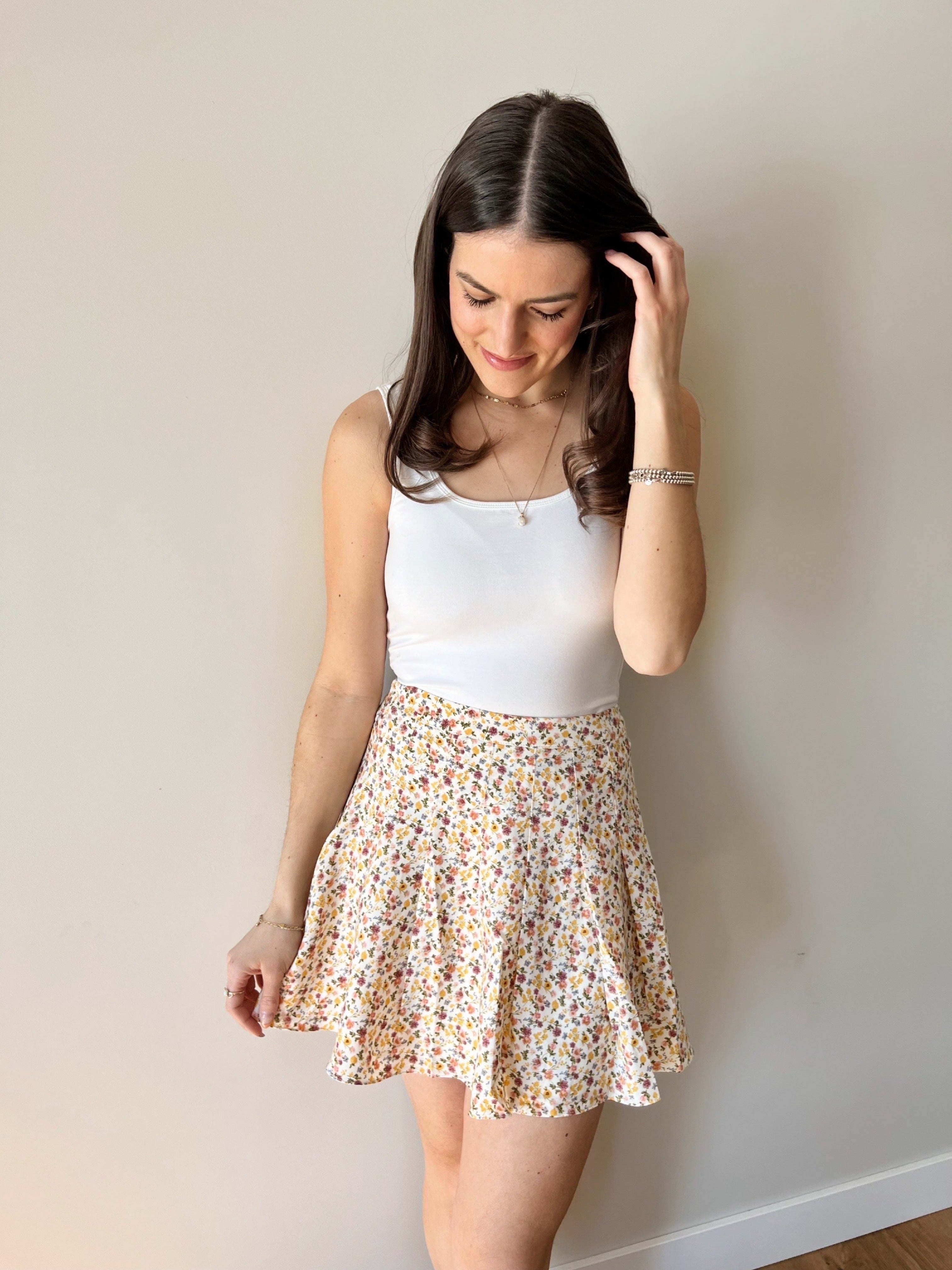 Ivory floral print mini skirt online