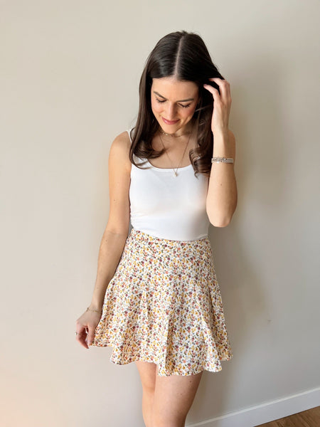 Sage the Label Vintage Floral Mini Skirt Ivory Multi Hallow